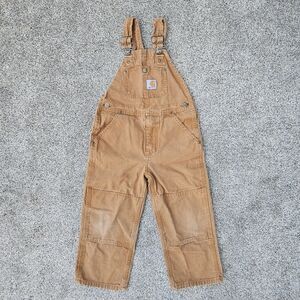 Carhartt Kids Boys Canvas Bib‎ Overalls Coveralls Size 5 Double Knee Brown Tan